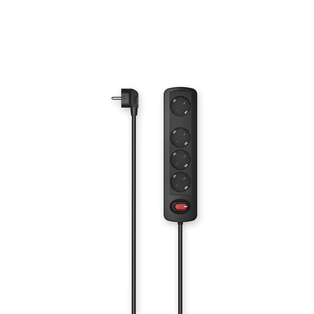Steckdosenleiste, 4-fach, Schalter, Wandmontage, 1,5 m, Schwarz (00223052)
