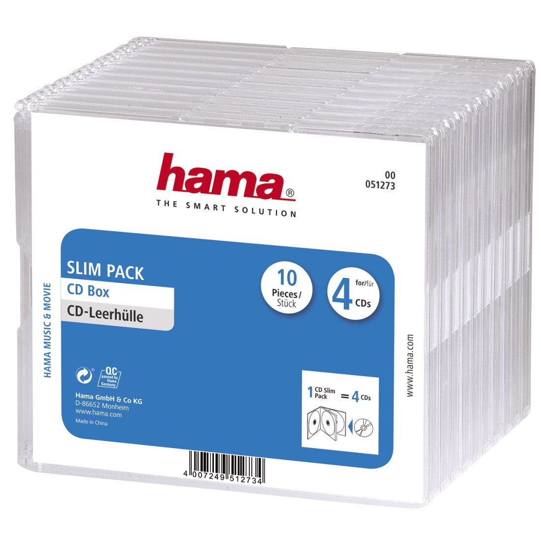 CD-Leerhülle Slim Pack 4, 10er-Pack, Transparent (00051273)
