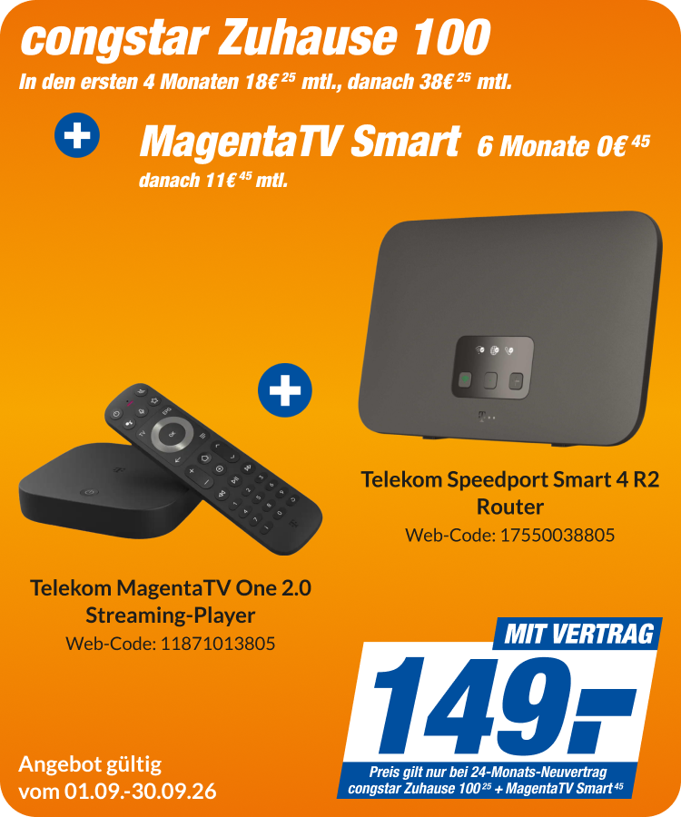congstar Zuhause 100 mit Bundle Magenta TV mit Speedport & Magenta TVOne