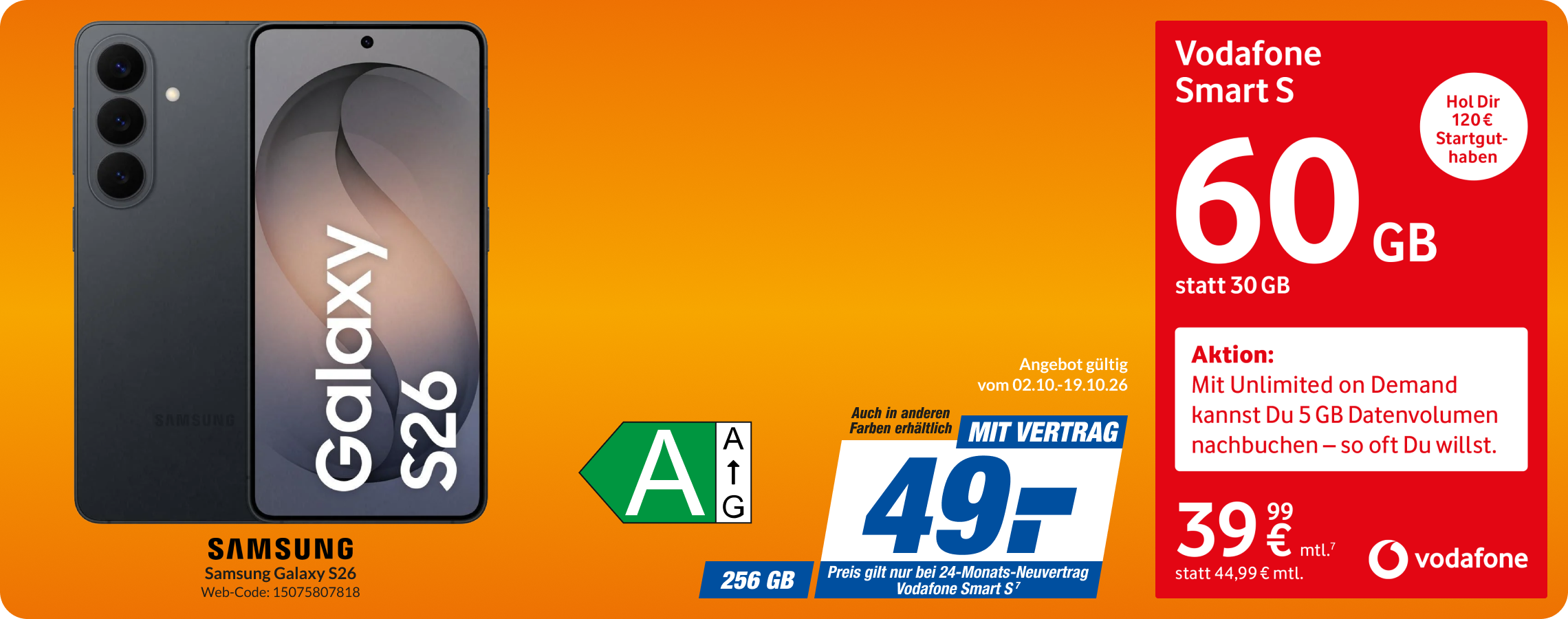 Samsung Galaxy S26 mit Smart S für 49€!