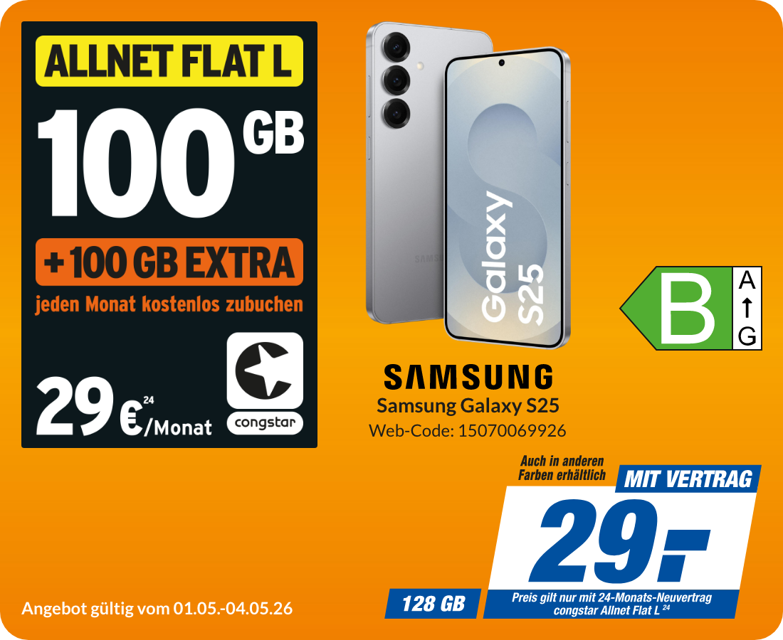 Samsung S25 mit Allnet Flat L für 29€!