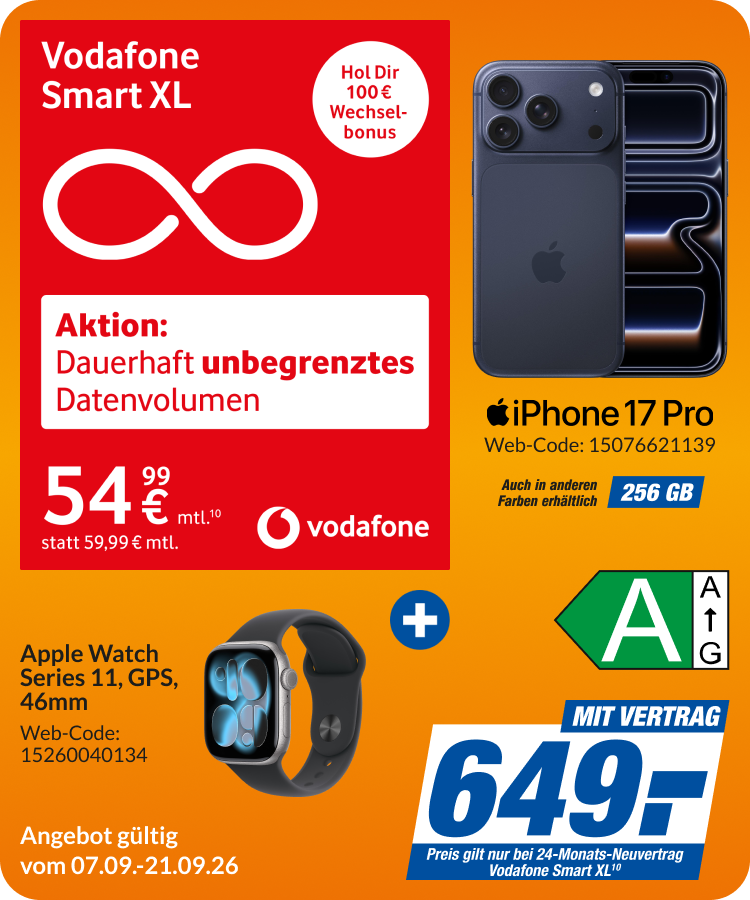iPhone 17 Pro + Apple Watch Series 11 mit Smart XL für 649€!