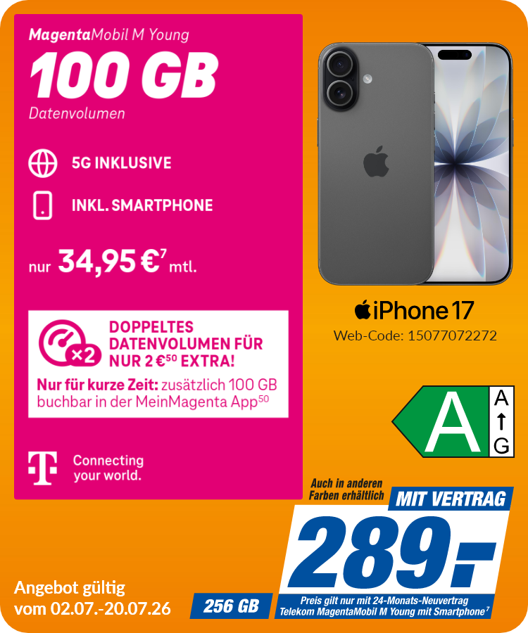 iPhone 17 mit Magenta Mobil M Young für 289€!