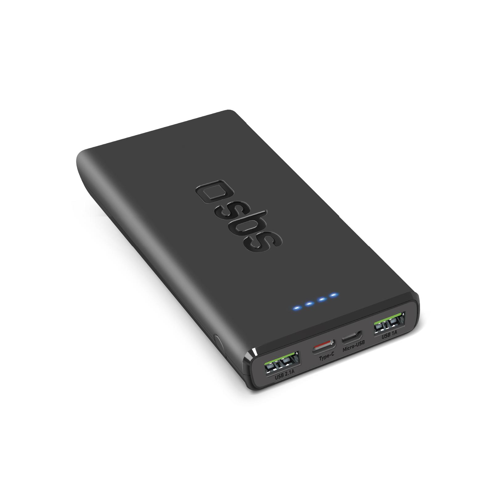 Powerbank mit 10000 mAh mit Power-Delivery-Technologie (PD) über 20W, Schwarz