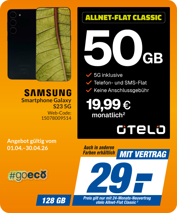 Samsung S23 mit Allnet Flat Classic für 29€!