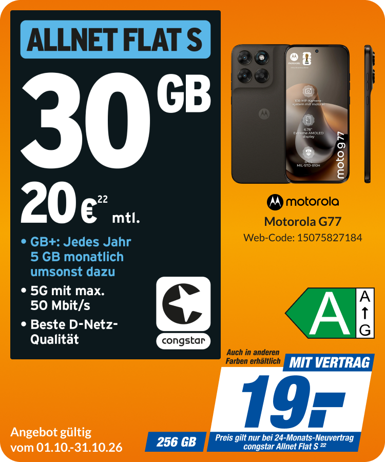 Motorola G77 mit Allnet Flat S für 19€!