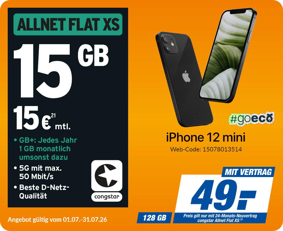 iPhone 12 Mini mit Allnet Flat XS für 49€!