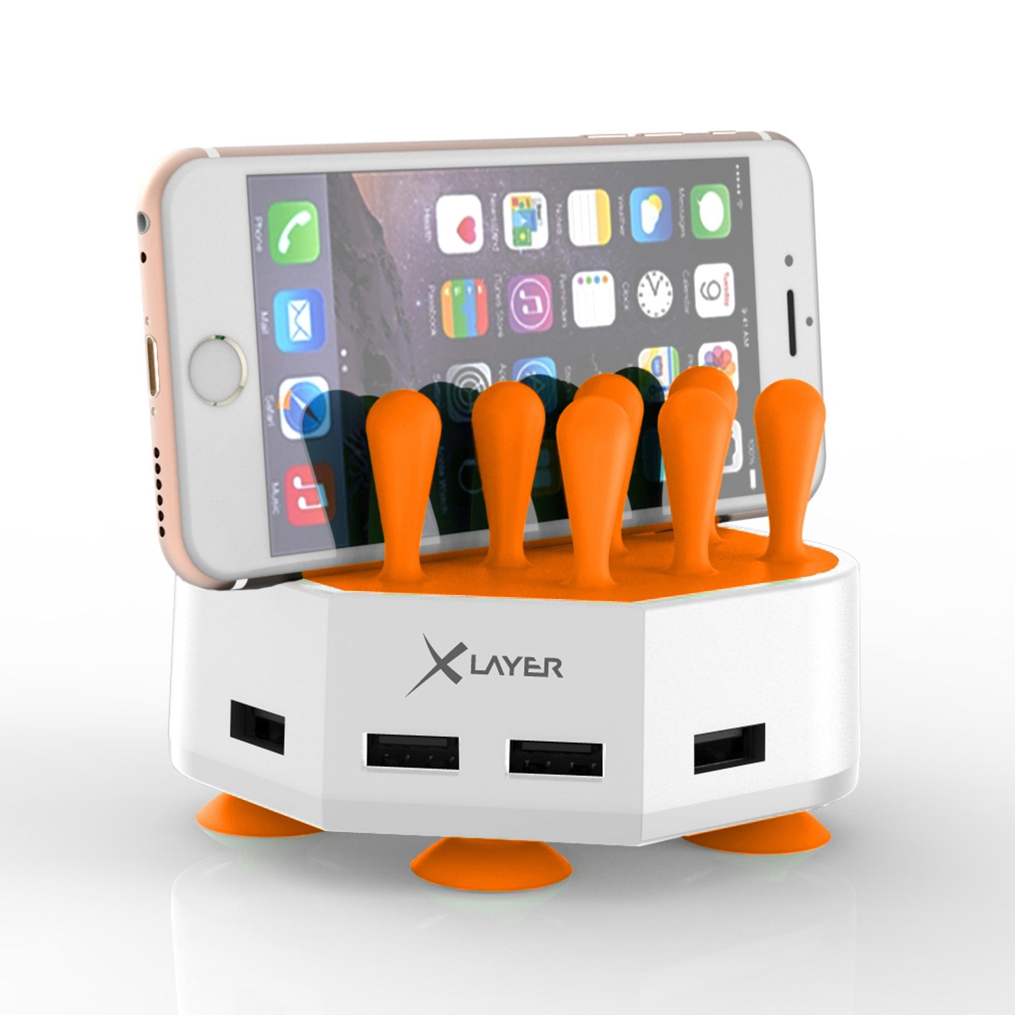 Ladegerät (USB-A) Family Charger Mini, 4-Port USB, orange-weiß