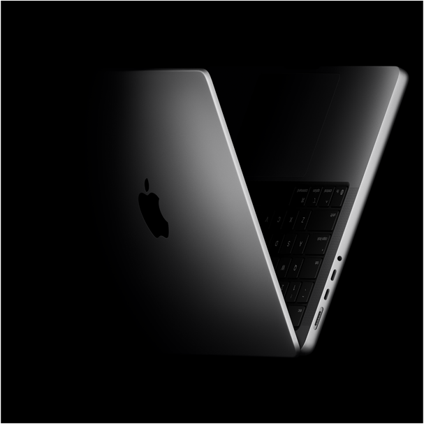 MacBook Pro in einer V-Form, die auf die M5 Chip Familie anspielt