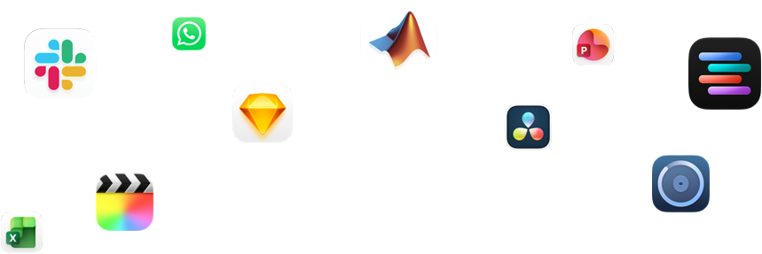 Verschiedene App Symbole sind angeordnet um den Text: Lass deine Pro Apps abheben