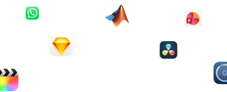 Verschiedene App Symbole sind angeordnet um den Text: Lass deine Pro Apps abheben