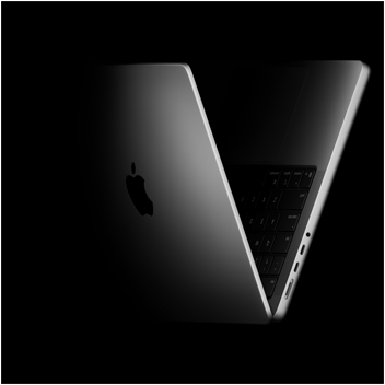 MacBook Pro in V-Form positioniert, Verweis auf den M5 Chip