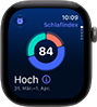 Apple Watch Series 12, Aluminiumgehäuse, Farbe Space Grau, Kreisdiagramm mit Schlafindex, rechte Seitenansicht, Digital Crown