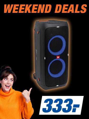 WEEKEND DEALS
VIELE TOP-ANGEBOTE. NUR FÜR KURZE ZEIT
z. B. JBL Partybox 310