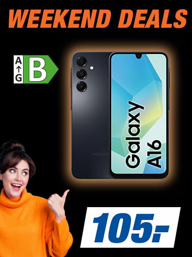 WEEKEND DEALS
VIELE TOP-ANGEBOTE. NUR FÜR KURZE ZEIT
z. B. Samsung Galaxy A16 4G 128GB Black Smartphone