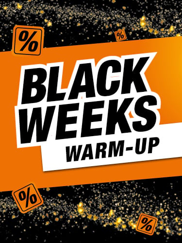 Ein schwarzer Hintergrund mit goldenem Staub, der im Hintergrund durch die Luft fliegt. Im Vordergrund die Aufschrift Black Deals Warm Up