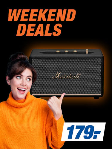 WEEKEND DEALS
VIELE TOP-ANGEBOTE. NUR FÜR KURZE ZEIT
z. B. Marshall Acton III Bluetooth-Lautsprecher